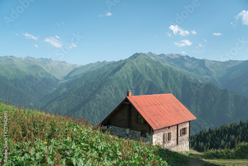 Wooden house on top of mountain