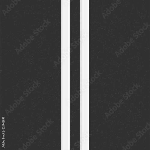 Structure of granular asphalt. Road background with Asphalt texture. Asphalt texture with two white line road marking. Abstract road background. Stock vector illustration