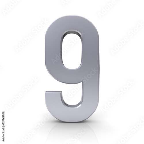 9 number nine ninth 3d silver sign isolated