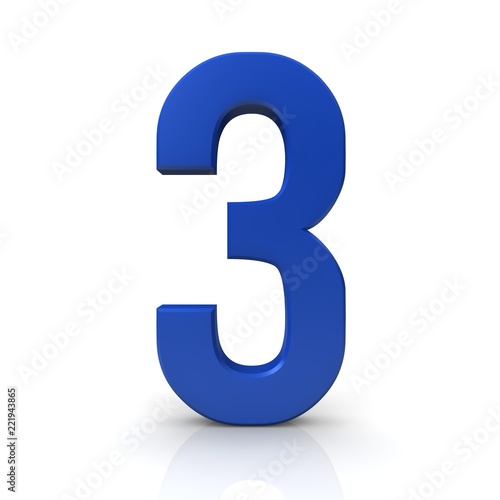 3 three number 3d blue third numeral sign isolated