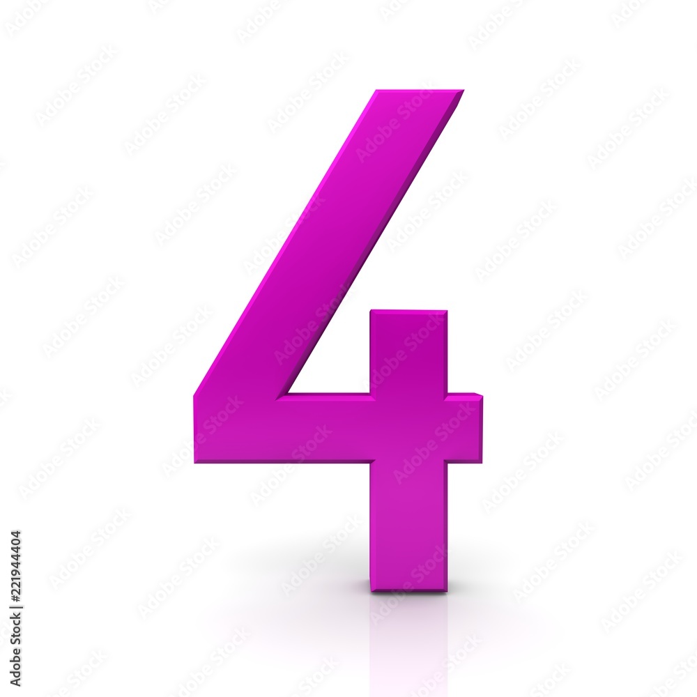 Fototapeta premium number 4 four fourth 3d pink rendering isolated