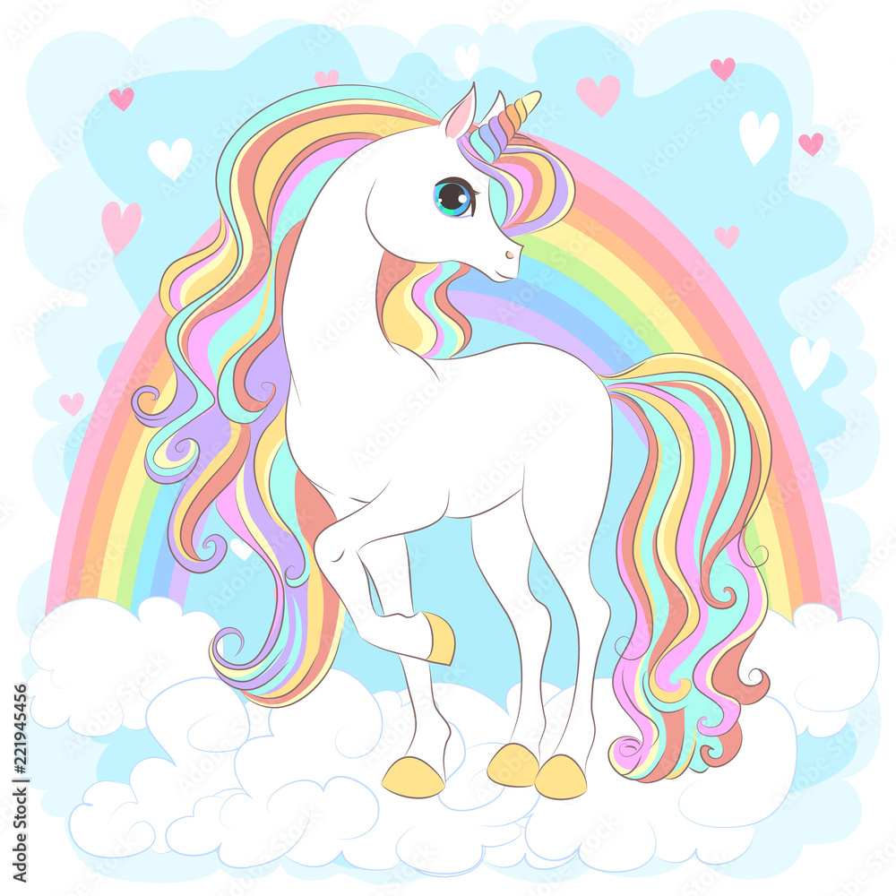 Fototapeta premium White Unicorn with rainbow hair