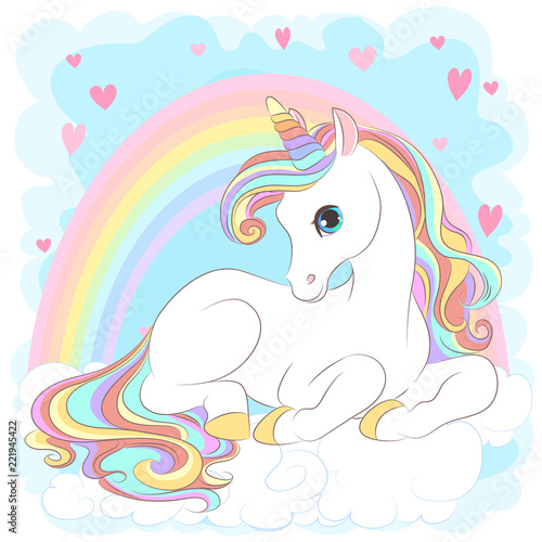 White Unicorn with rainbow hair