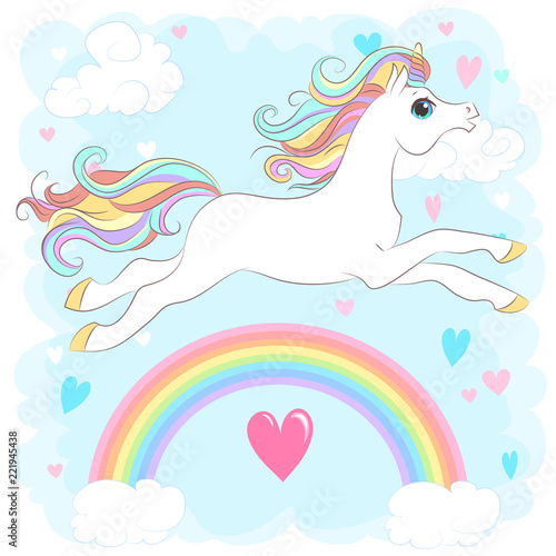 White Unicorn with rainbow hair