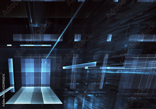 Fototapeta Naklejka Na Ścianę i Meble -  Abstract 3D fractal background, texture. Virtual Neon City