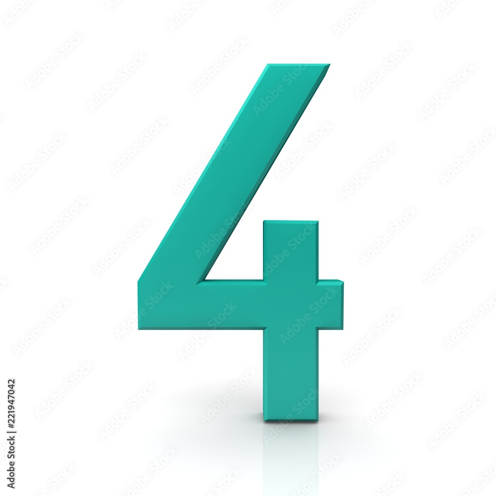 Obraz premium number 4 turquoise 3d sign isolated on white