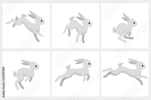 Cartoon running rabbit animation sprite sheet isolated on white background