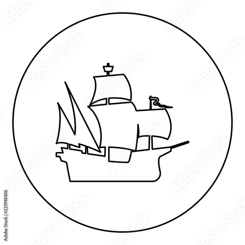 Medieval ship icon black color in round circle
