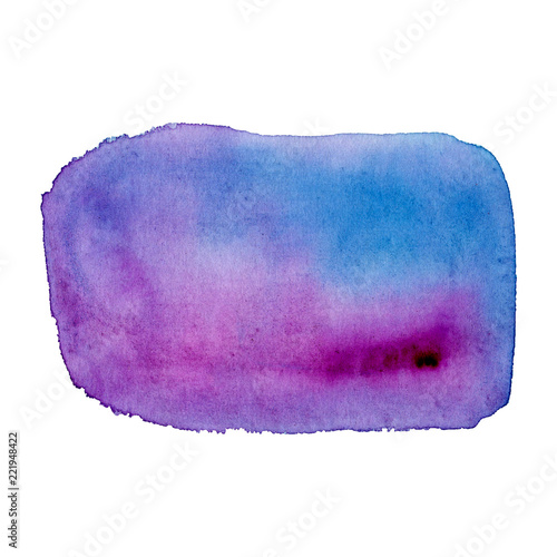 Violet blue watercolor paint stain background. Watercolor smear isolated on white background. Abstract background, hand drawn texture, paint splashe. Design for backgrounds, covers, cards, banners. 