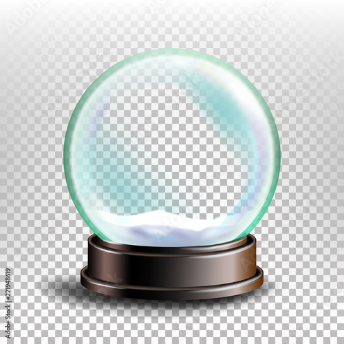 Christmas Snowglobe Vector. Glossy Dome. Magic Xmas Holiday Souvenir. Transparent Background . Realistic Illustration