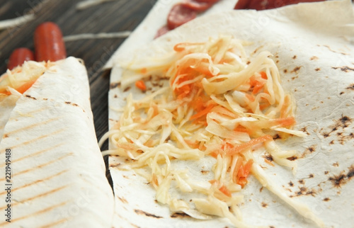 spicy slaw on pita bread.photo with copy space