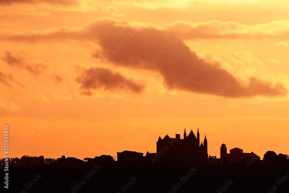 Orvieto, skyline at sunset of historical town with Cathedral, Umbria, Italy