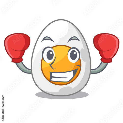 Boxing cartoon boiled egg sliced for breakfast