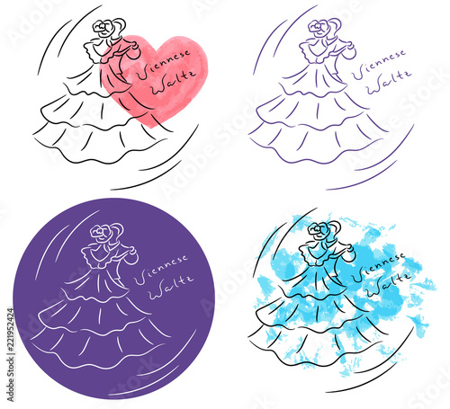 Viennese walts dancing pair couple  sketch with watercolor grunge vector illustration