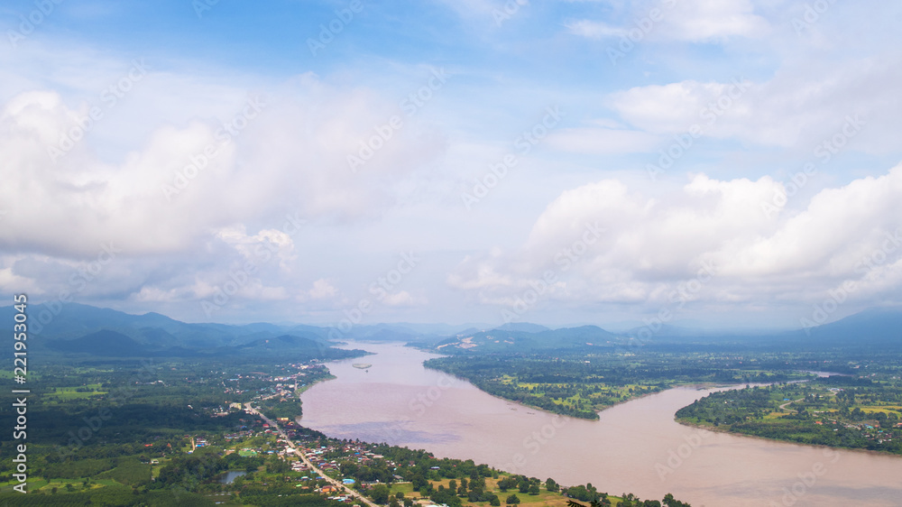 Aerial view of Khong River, from North East Thailand