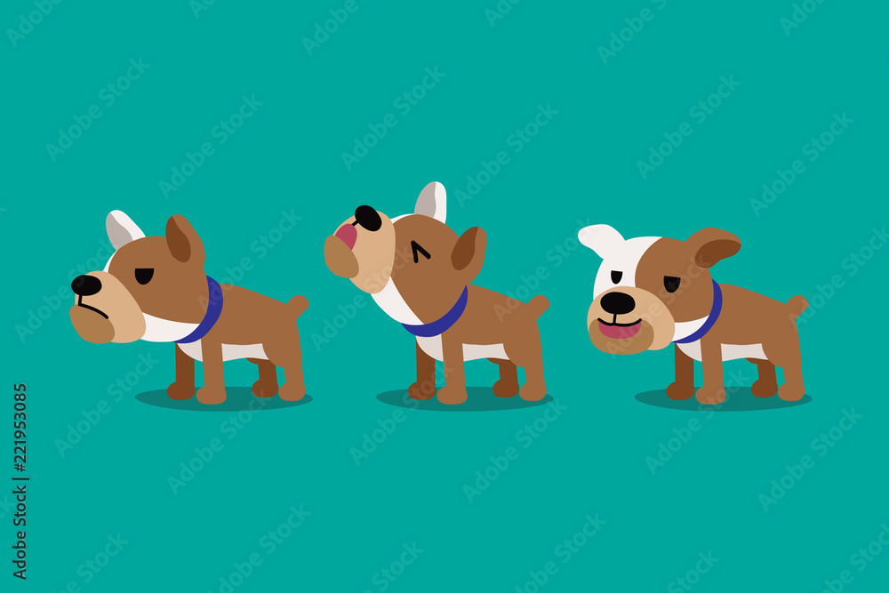 Fototapeta premium Set of vector cartoon character cute bulldog poses for design.