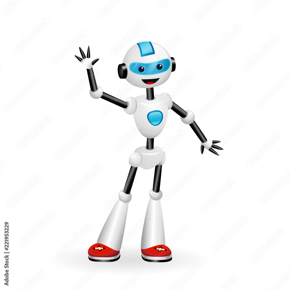 Cute robot waving hello isolated on white background Cute robot waving hello isolated on white background