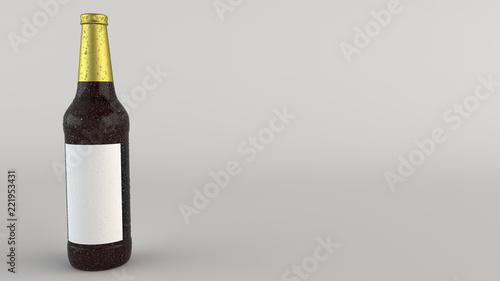 Mock up of tall beer bottle with blank label and condensation