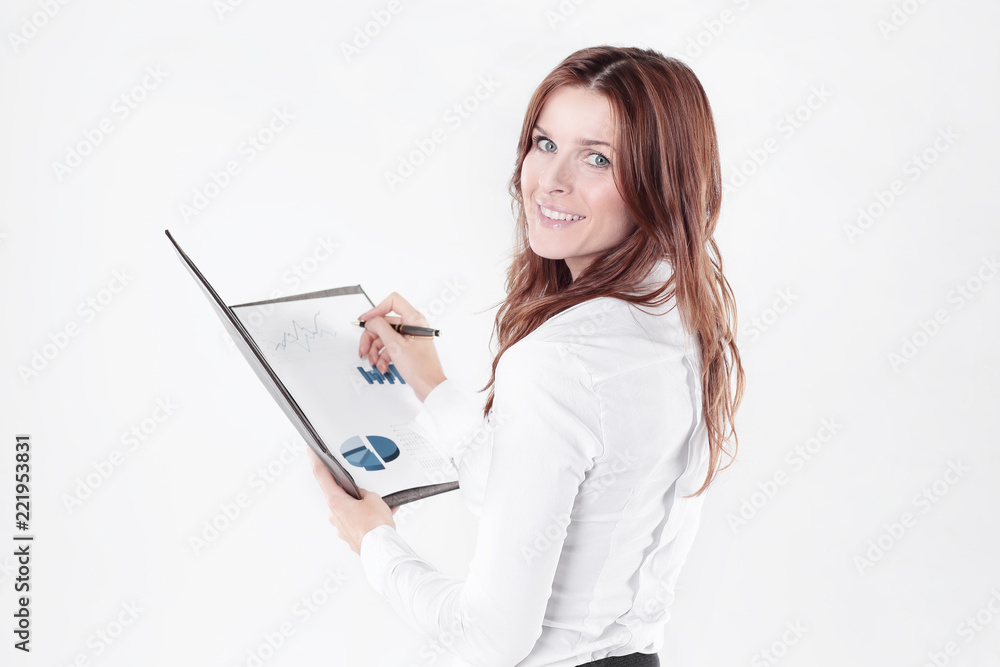 close up.business woman checks financial charts close up.business woman checks financial charts