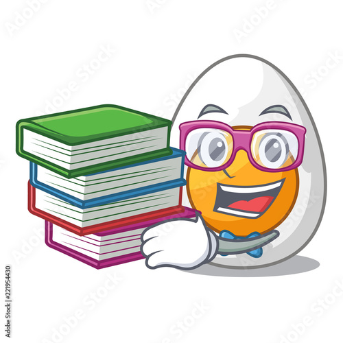 Student with book freshly boiled egg isolated on mascot cartoon