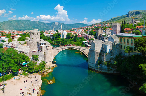 Wallpaper Mural Panoramic aerial view of the Old Bridge (Stari Most), in Mostar, Bosnia and Herzegovina Torontodigital.ca