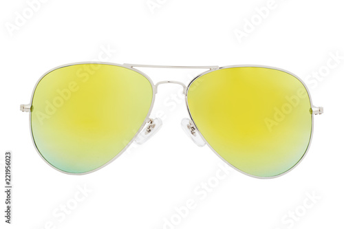 Sunglasses with Yellow Mirror Lens isolated on white background