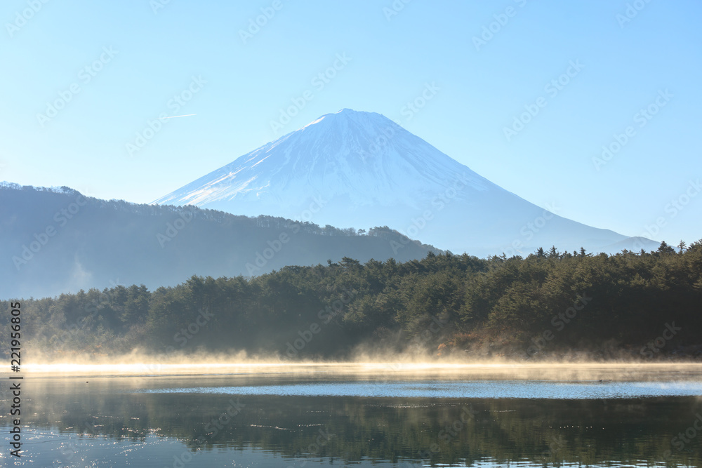 Mountain Fuji with morning mist.