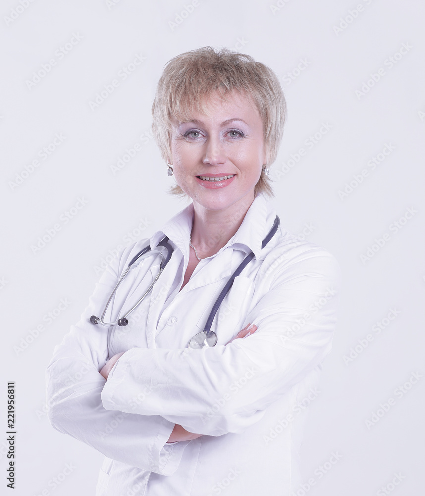 portrait of woman practicing physician.isolated on white portrait of woman practicing physician.isolated on white