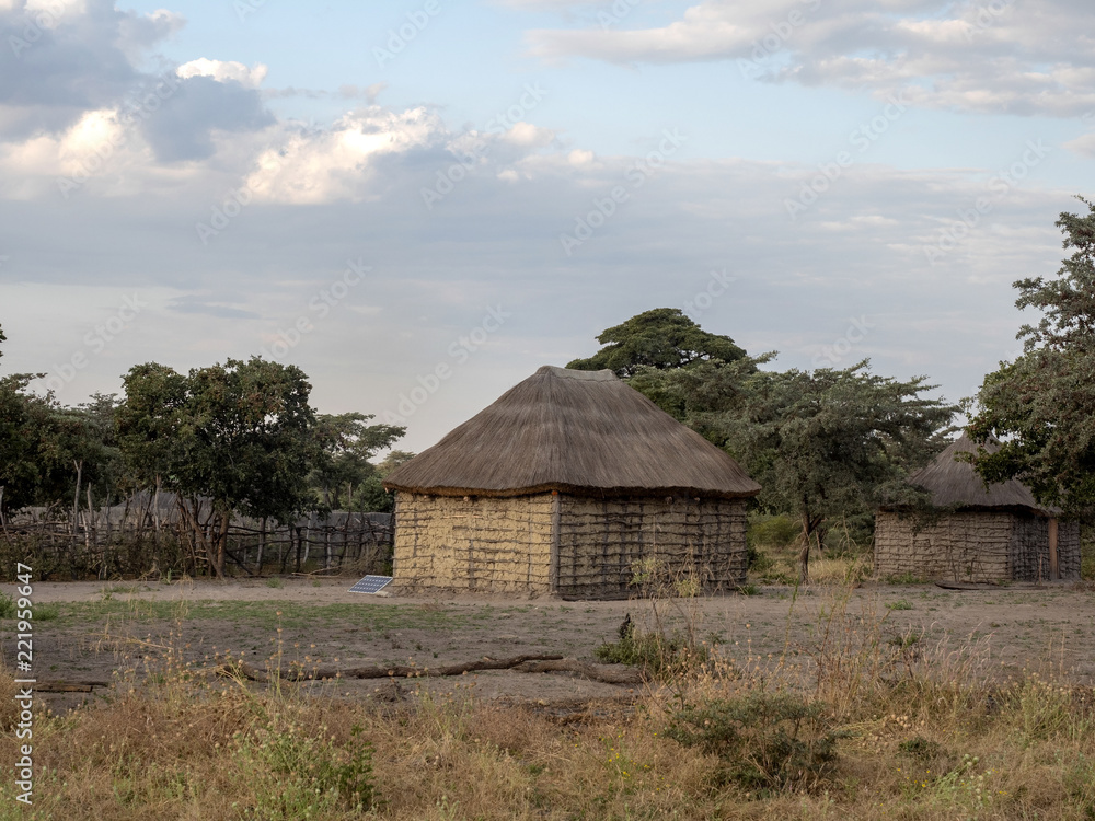 Hut of natives fenced against the wind, Namibia