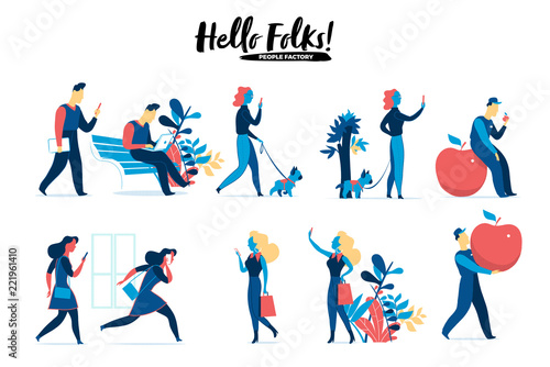 People interact with digital devices, vector bundle