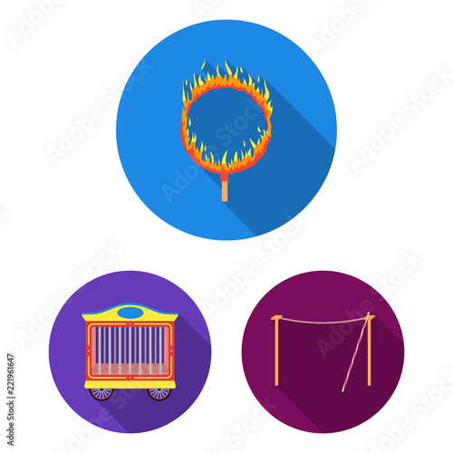 Circus and attributes flat icons in set collection for design. Circus Art vector symbol stock web illustration.