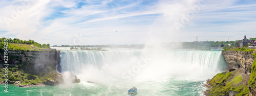 Panoramic view at the Hoseshoe falls of Niagara Falls in Canada