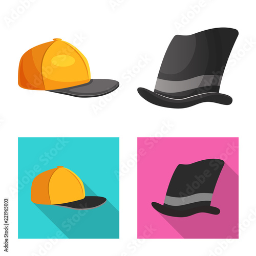 Vector illustration of headgear and cap logo. Set of headgear and accessory stock vector illustration.