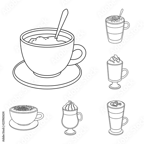 Different kinds of coffee outline icons in set collection for design. Coffee drink vector symbol stock web illustration.