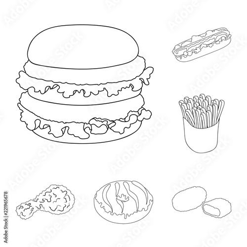Fast food outline icons in set collection for design.Food from semi-finished products vector symbol stock web illustration.