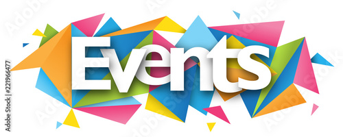 EVENTS banner on colorful origami background