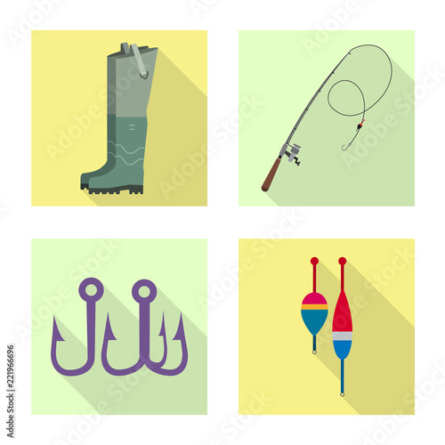 Isolated object of fish and fishing sign. Set of fish and equipment stock symbol for web.