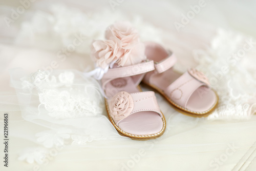 Baby girl christening shoes and headband