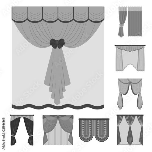 Different kinds of curtains monochrome icons in set collection for design. Curtains and lambrequins vector symbol stock web illustration.