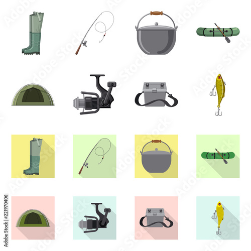Vector design of fish and fishing symbol. Collection of fish and equipment vector icon for stock.