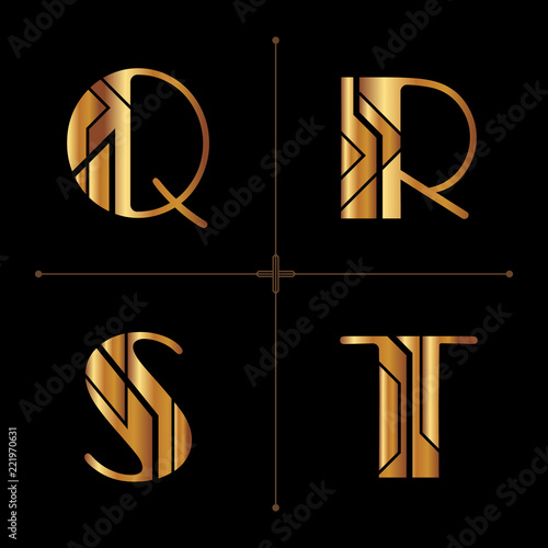 art deco alphabet design letters vintage vector (q, r, s, t)