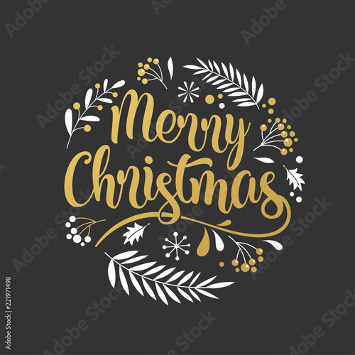 Merry Christmas Background with Typography, Lettering. Greeting card, banner and poster