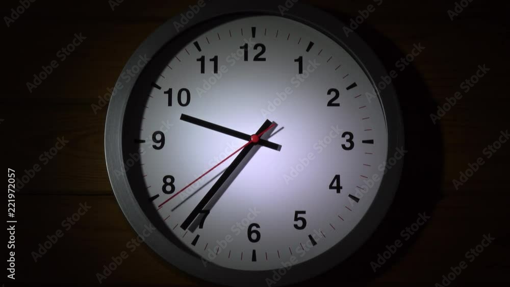 5 minutes timelapse close up shot of office clock on dark wood wall background. 4K.
5 minutes timelapse close up shot of office clock on dark wood wall background. 4K.
