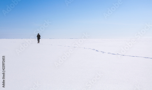 Vászonkép Lonely teenage girl walks in winter