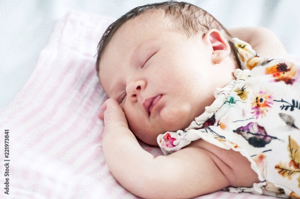 Sweet Caucasian newborn baby sleeping concept image. Sweet Caucasian newborn baby sleeping concept image.