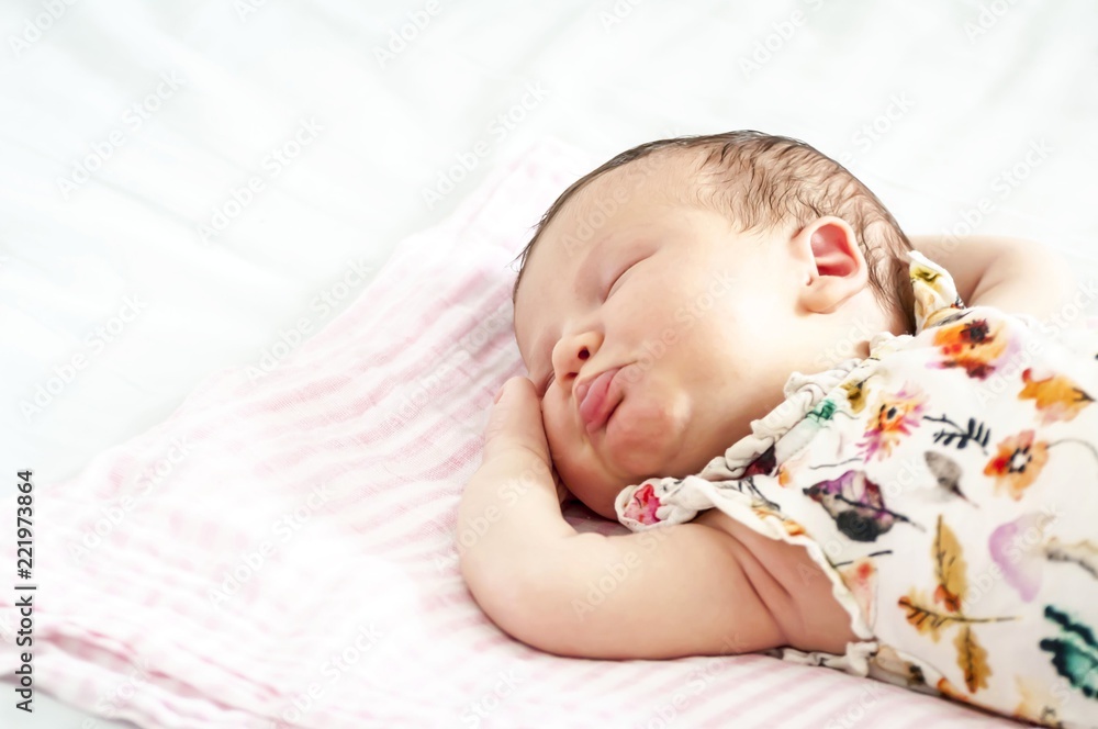 Sweet Caucasian newborn baby sleeping concept image. Sweet Caucasian newborn baby sleeping concept image.