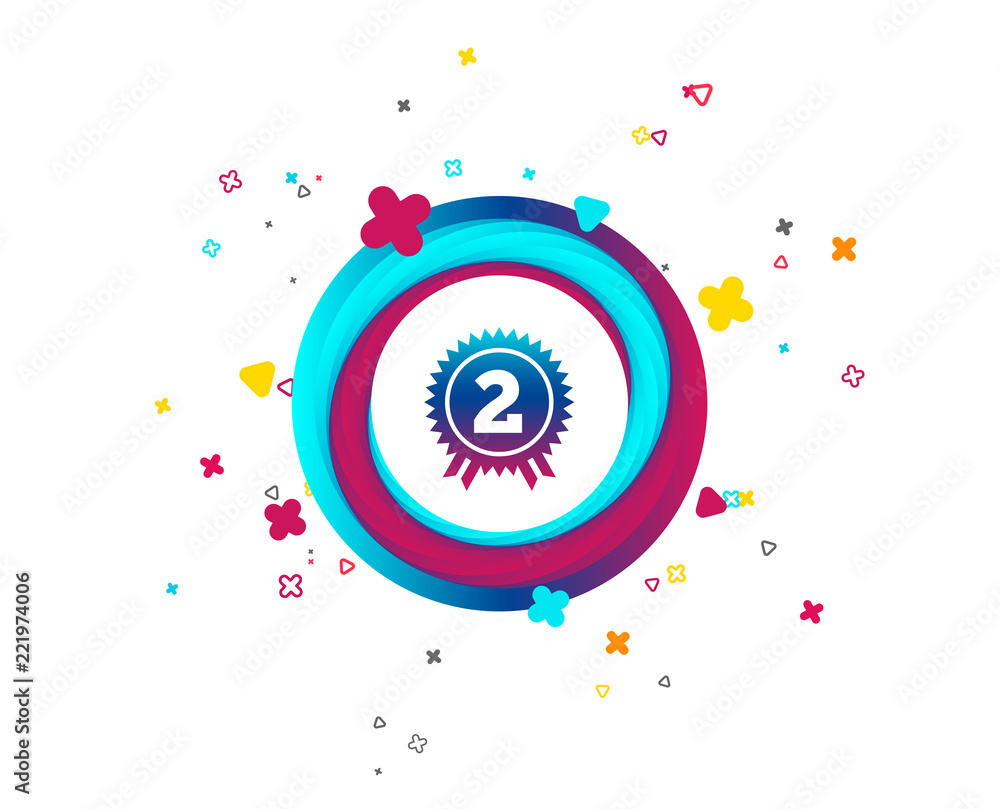 Second place award sign icon. Prize for winner symbol. Colorful button with icon. Geometric elements. Vector Second place award sign icon. Prize for winner symbol. Colorful button with icon. Geometric elements. Vector