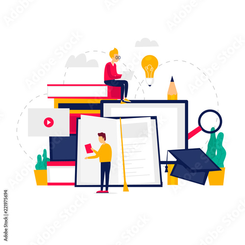 Online Education, science, courses, training, scientist. Flat illustration