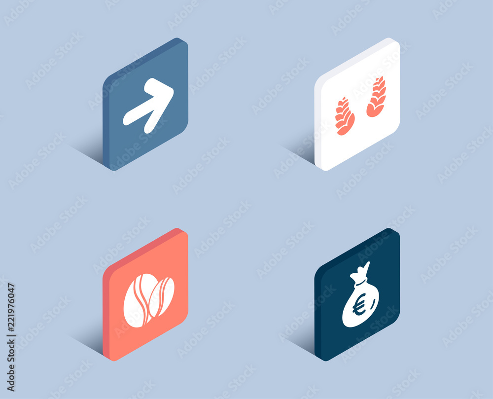 Set of Next, Laurel wreath and Coffee beans icons Set of Next, Laurel wreath and Coffee beans icons