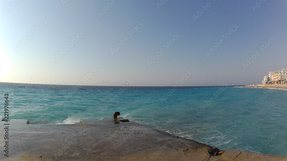 windy beach in Rhodes City on the Greek Island of Rhodes - Greece.